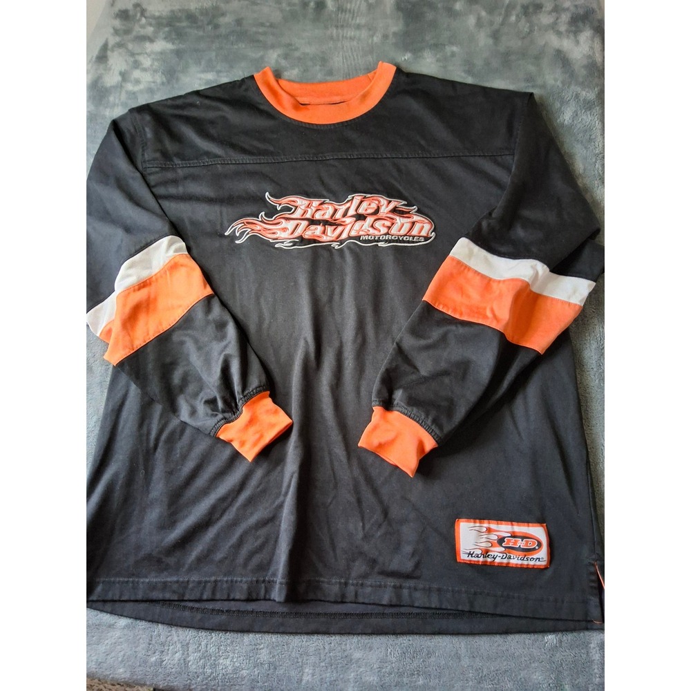 Harley-Davidson Mens XL Long Sleeve Jersey Flame Logo Ft. Lauderdale Florida Blk